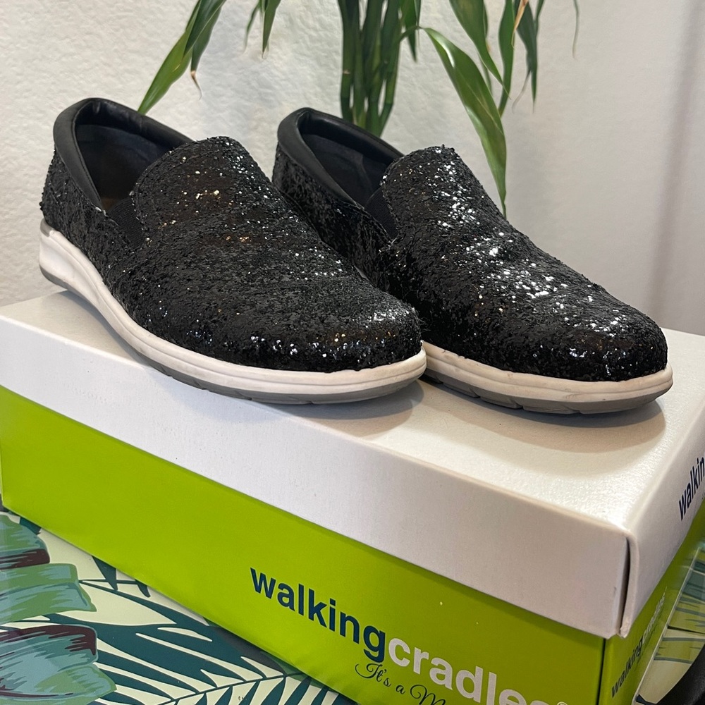 Walking Cradles New Orleans black glitter slide on dressy sneaker